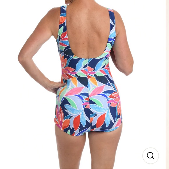 NWOT Maxine of Hollywood Shirred Front Girl Leg One Piece Swimsuit Size 12 - Picture 8 of 8